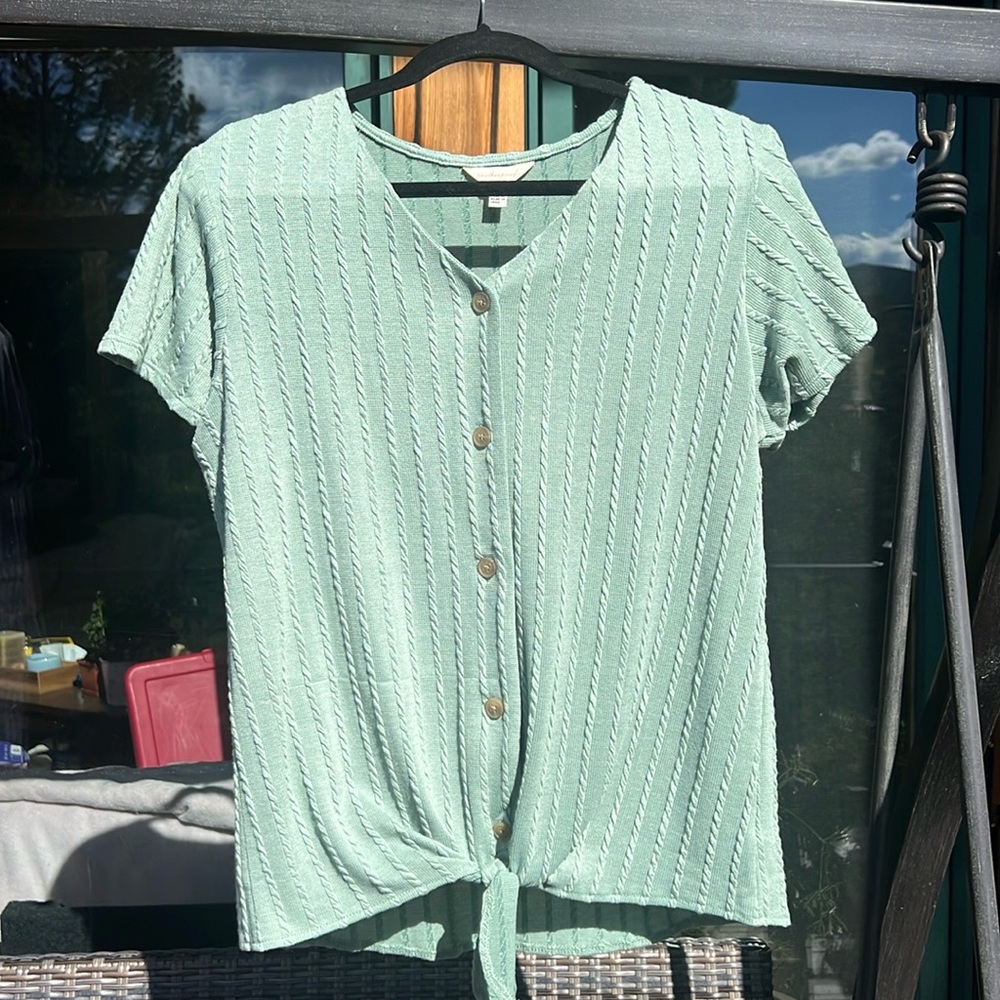Weatherproof Vintage Medium Light Green Short Sleeve Sweater